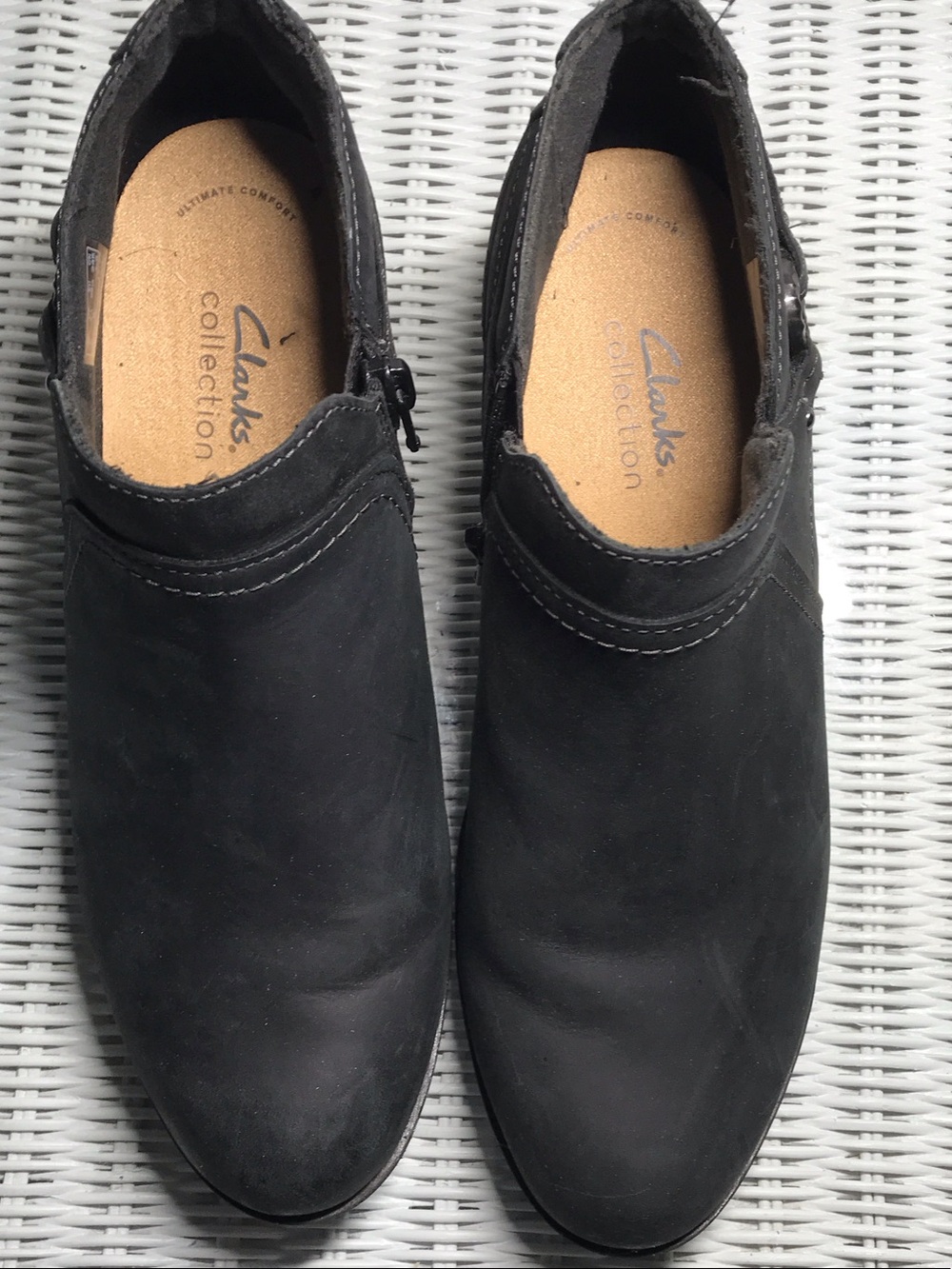 Clarks Black Women's Ankle Booties - Slip-On Comfort suede